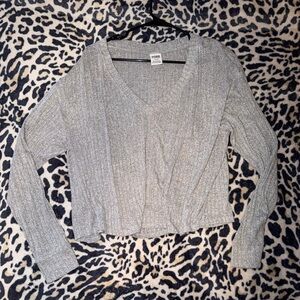 PINK Victoria's Secret Gray Ribbed V-Neck Sweater
